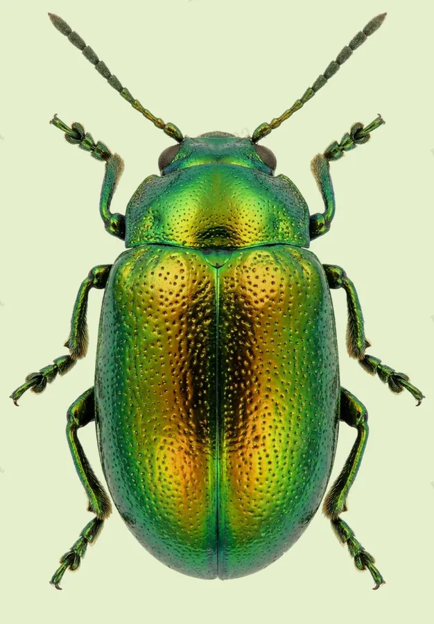 Green dock beetle, Gastrophysa viridula, plate