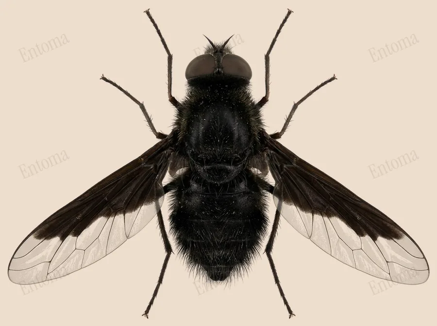 Black banded bee fly, Hemipenthes morio, plate