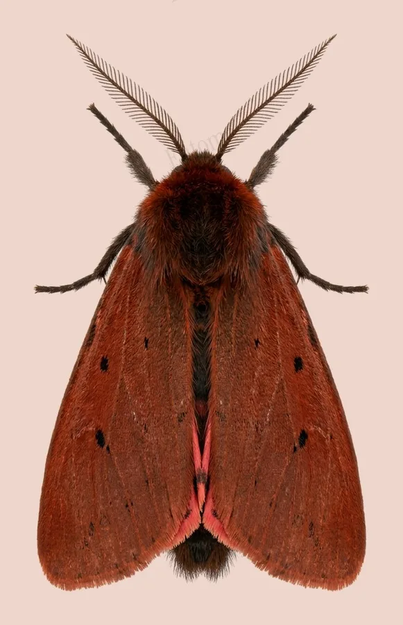 Ruby tiger moth, Phragmatobia fuliginosa, plate