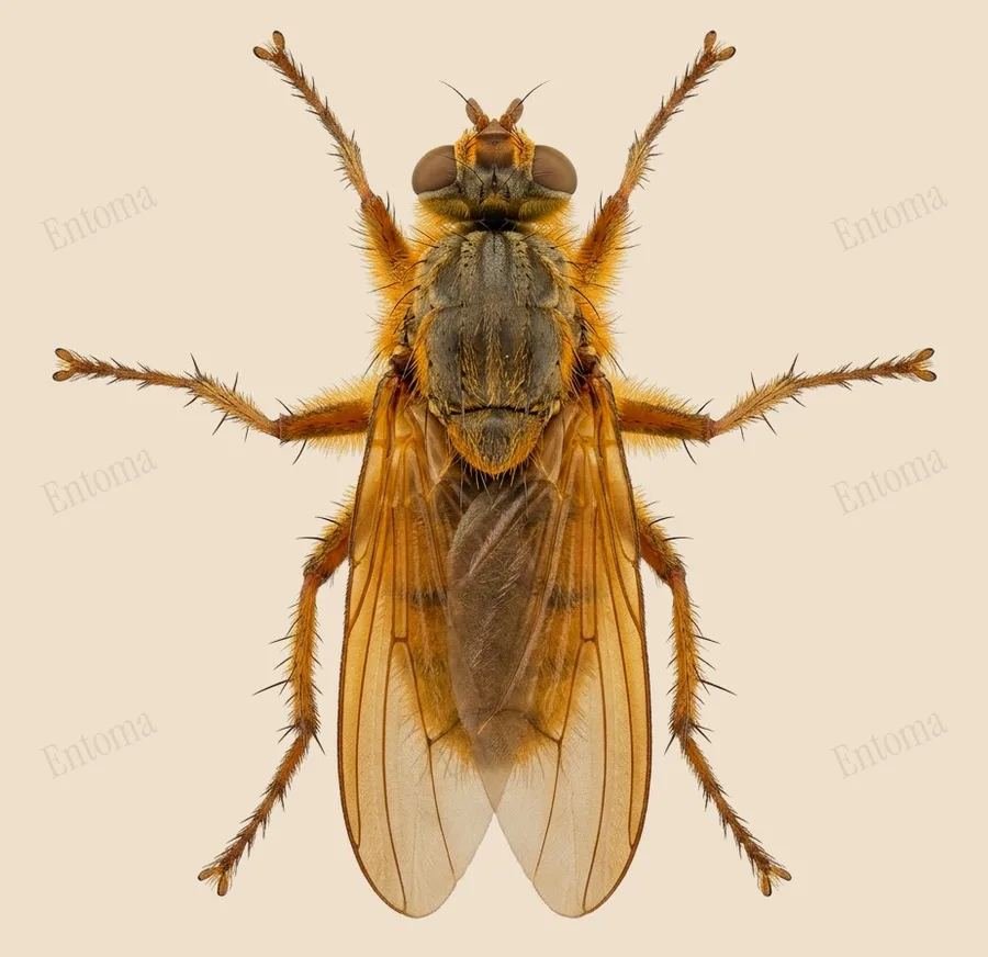 Golden dung fly, Scathophaga stercoraria, plate